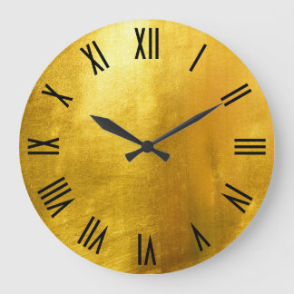 Shiny Gold Faux Foil Black Roman Numerals Large Clock