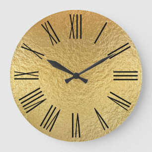 Shiny Gold Faux Foil Black Roman Numerals Large Clock