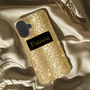 Shiny Gold glamourous lepard glitter print iPhone 16 Plus Case