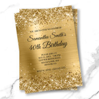 Shiny Gold Glitter Brushed Foil Monogram Birthday