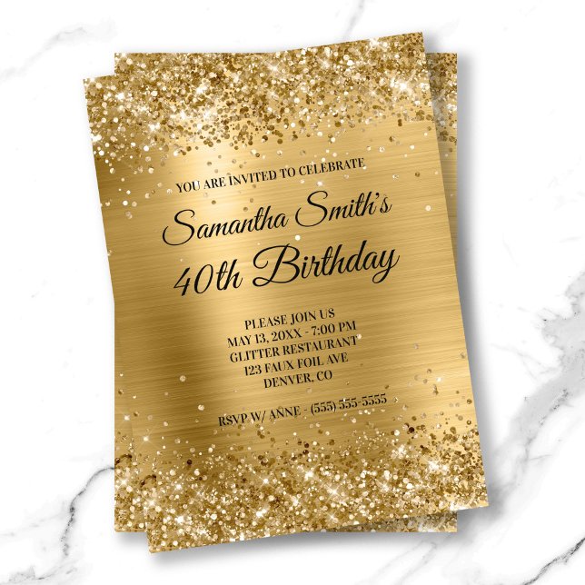 Shiny Gold Glitter Brushed Foil Monogram Birthday Invitation (Shiny Gold Glitter Brushed Foil Monogram Birthday Invitation)