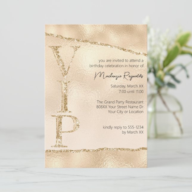 Shiny Gold Glitter Glamourous VIP Party Invitation (Standing Front)