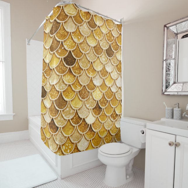 Shiny Gold Glitter Mermaid Scales Shower Curtain (In Situ)