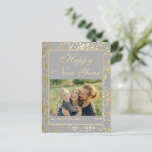 Shiny Gold Glitter New Year Photo Grey Postcard