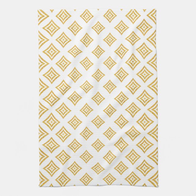 Shiny Gold Glitter Rhomboid Pattern Tea Towel (Vertical)