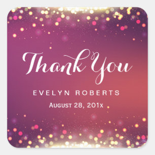 Shiny Gold Glitter Sparkle Dots Thank You Square Sticker