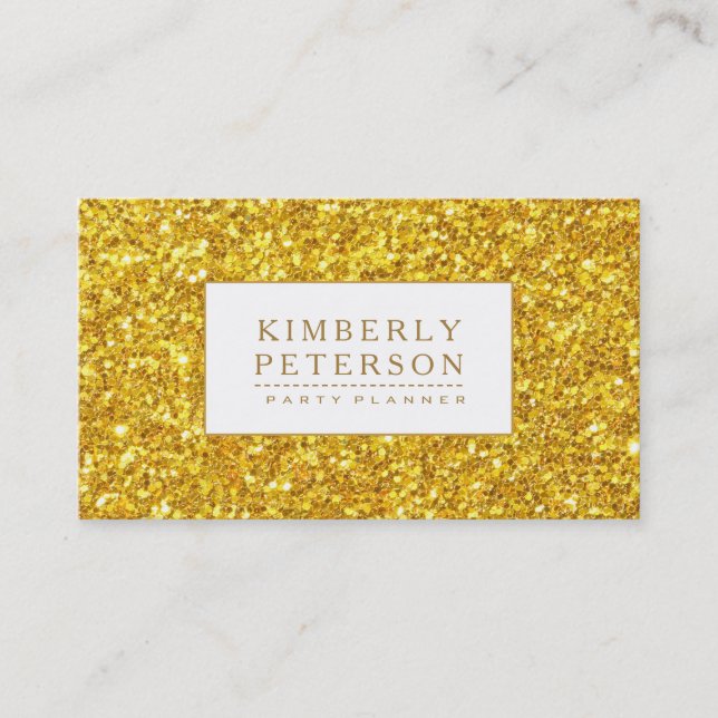 Shiny Gold Glitter White Accent Business Card (Front)