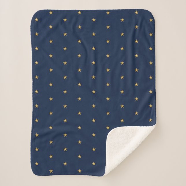 Shiny Gold Little Stars On Dark Blue Sherpa Blanket (Front)