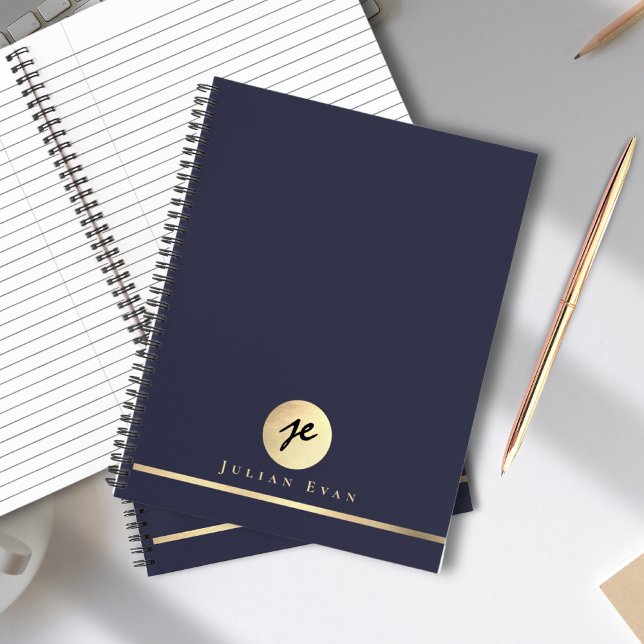 Shiny Gold Monogram Navy Blue Executive Spiral Notebook (Shiny Gold Monogram Navy Blue Executive Spiral Notebook)