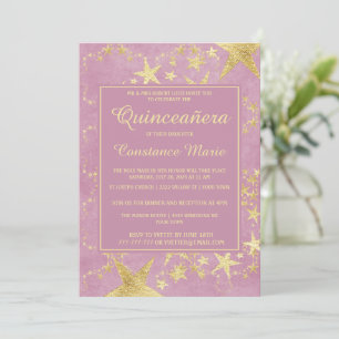 Shiny Gold on Pink Quinceanera Invitation