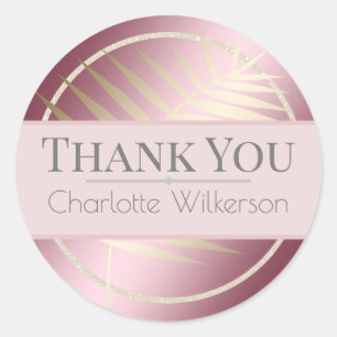 Shiny Gold Palm Leaf on Blush Pink with Glitter Classic Round Sticker