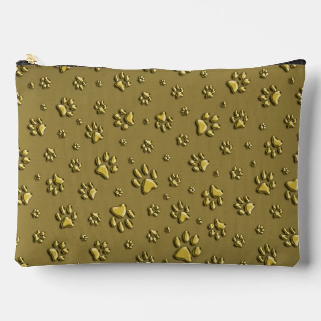 Shiny Gold Paws dark gold Background Print Pattern Accessory Pouch (Front)