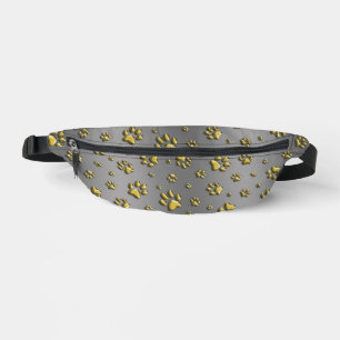 Shiny Gold Paws on silver Background Print Pattern Bum Bags