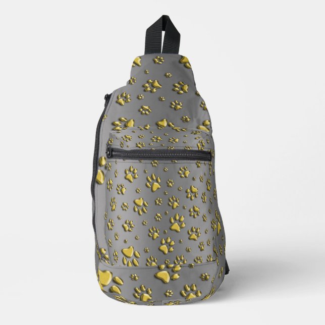 Shiny Gold Paws on silver Background Print Pattern Sling Bag (Front)