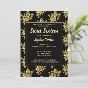 Shiny Gold Rose Sweet 16 Invitation