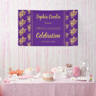 Shiny Gold Roses Party Banner