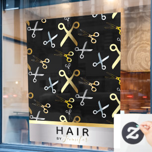 Shiny Gold & Silver Scissors Pattern Hairstylist  Window Cling
