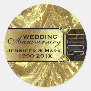 Shiny Gold & Sparkles 50th Wedding Anniversary Classic Round Sticker