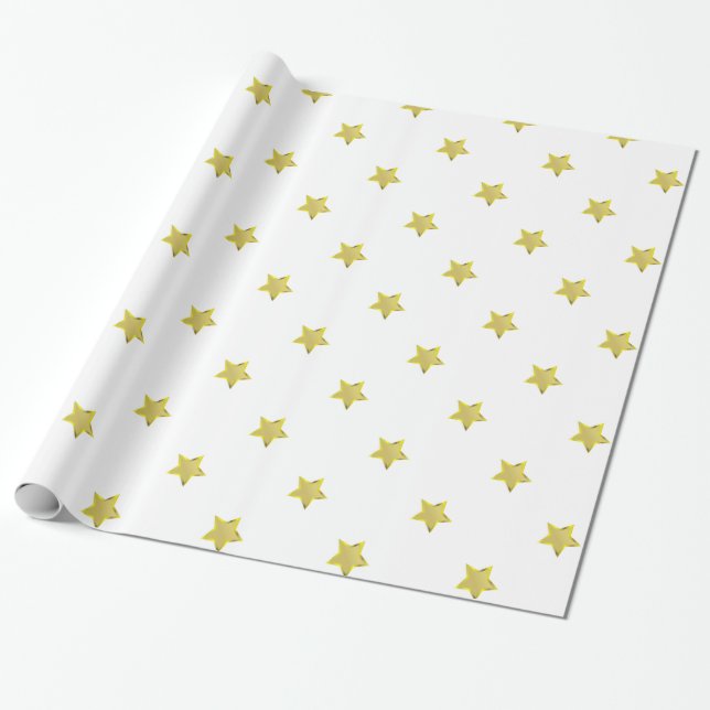 Shiny Gold Star Glamourous Design White Wrapping Paper (Unrolled)