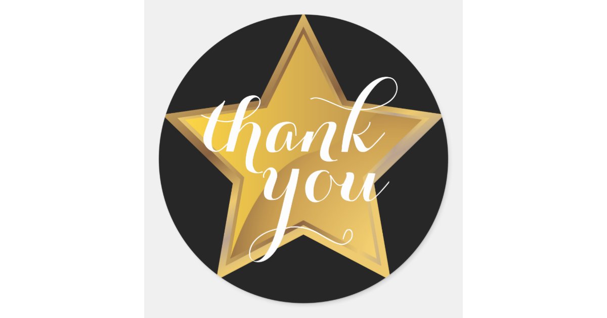 Shiny Gold Star Thank You Sticker Zazzle.co.uk