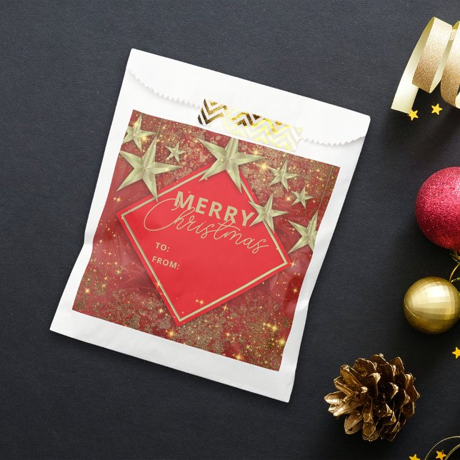 Shiny Gold Stars and Lights Red Glitter Christmas Favour Bags (Creator Uploaded)