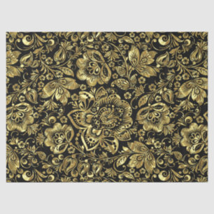 Shiny Gold Vintage Floral Damasks Tissue Paper