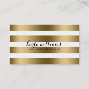 Shiny Gold & White Stripes Modern Pattern Business Card