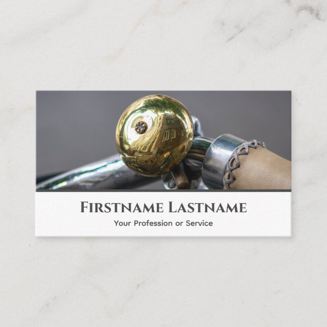 Shiny golden bike bell for Bicycle Repair Shops Business Card (Front)