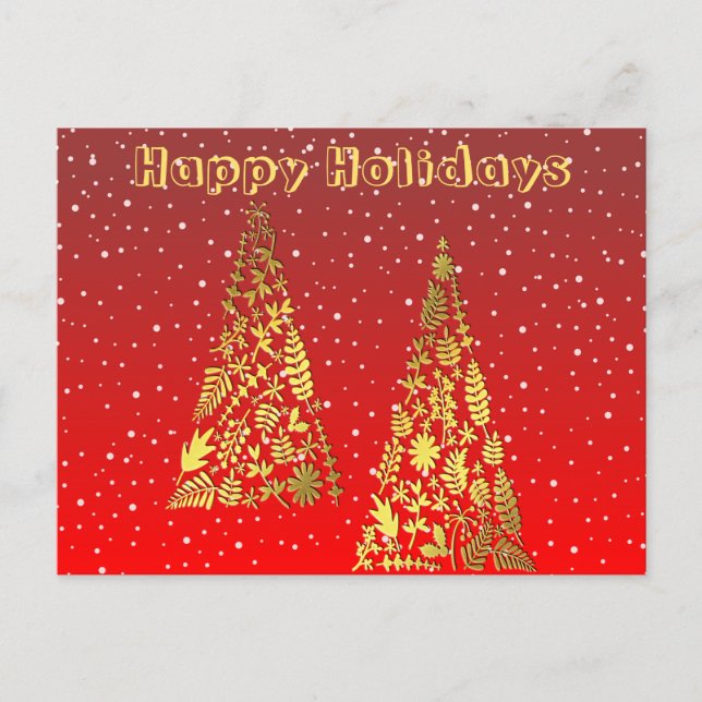 Shiny Golden Christmas Trees Holiday Postcard (Front)