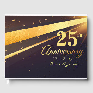 Shiny Golden confetti glitters 25th anniversary Guest Book