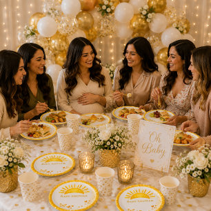 Shiny Golden Gender Neutral Sunshine Baby Shower Paper Plate