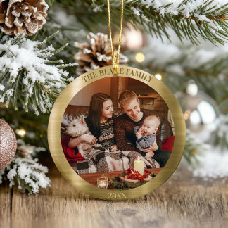 Shiny Golden Luxury Custom Family Photo Christmas Ceramic Tree Decoration