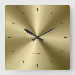 Shiny Golden Metallic Design-Stainless Steel Look Square Wall Clock