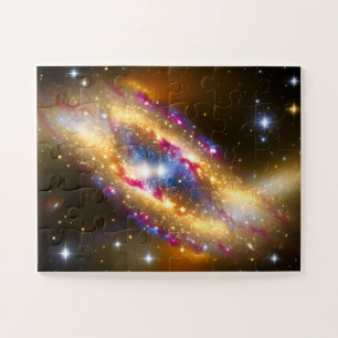 Shiny golden purple and blue starfield fun galaxy jigsaw puzzle