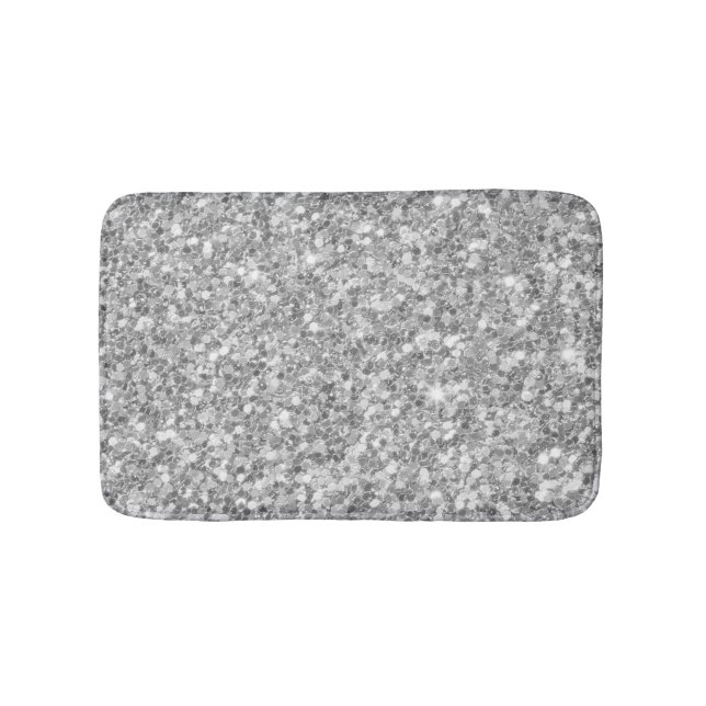 Shiny Gray And White Glitter Bath Mat (Front)