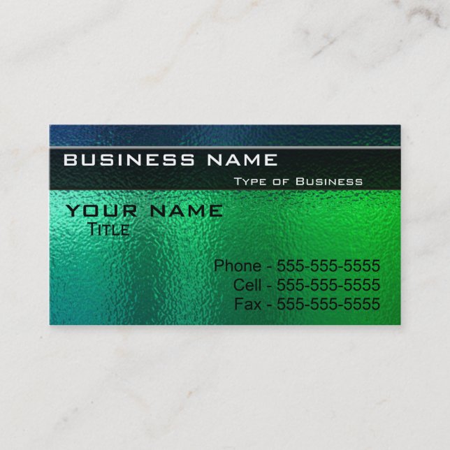 Shiny Green and Blue Metal Generic Business Card (Front)