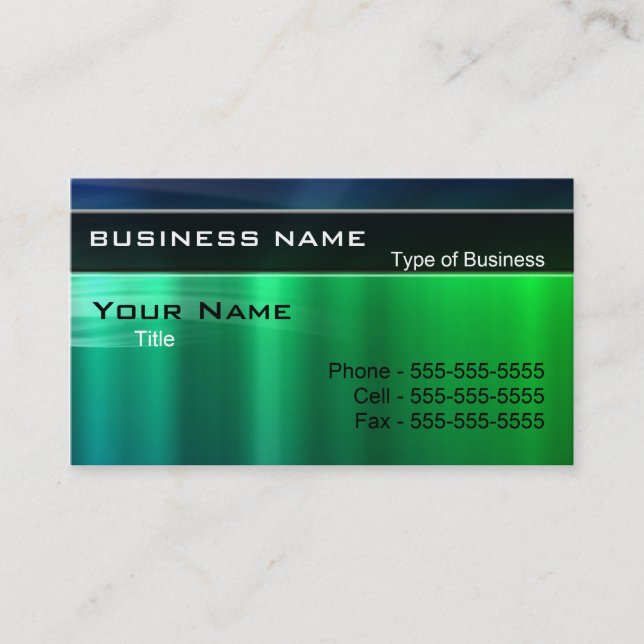 Shiny Green and Blue Metal Look Business Card (Front)