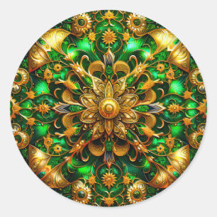 SHINY Green and Gold Christmas ~ Classic Round Sticker