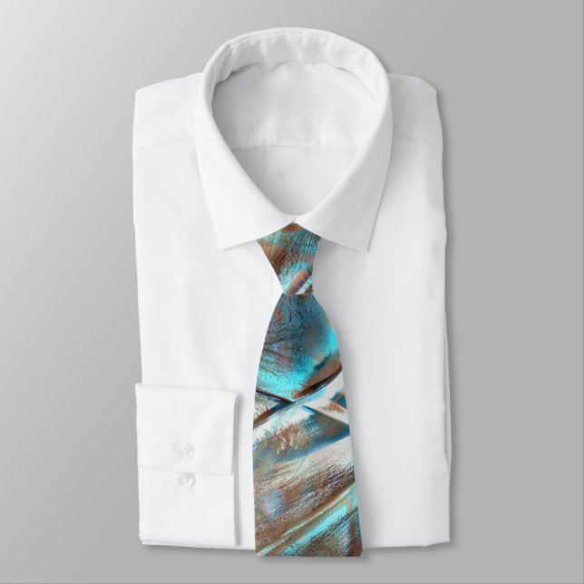Shiny green & blue flower on pixel drizzle texture tie (Tied)