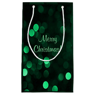 Shiny Green Christmas Lights Bokeh Merry Christmas Small Gift Bag