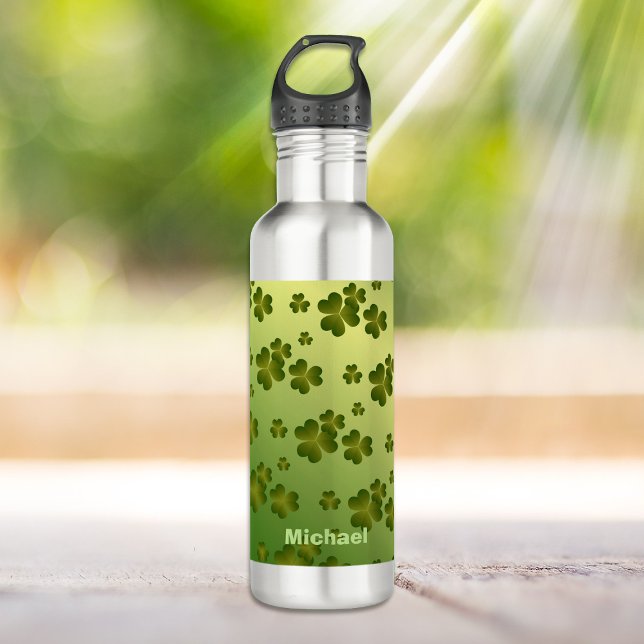 Shiny Green Gradient Shamrock Pattern Personalised 710 Ml Water Bottle (Creator Uploaded)
