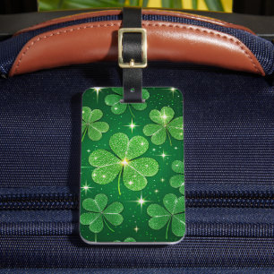 SHINY GREEN IRISH CELTIC SHAMROCKS LUGGAGE TAG