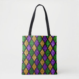 Shiny green, purple and golden glittering paillett tote bag
