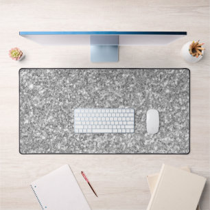 Shiny Grey And White Glitter Desk Mat
