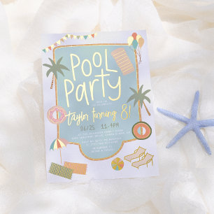 Shiny Hand-Drawn Summer Fun Pool Party Birthday