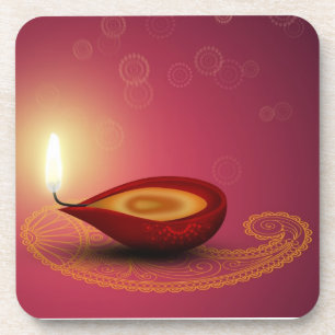 Shiny Happy Diwali Diya - Cork Coaster