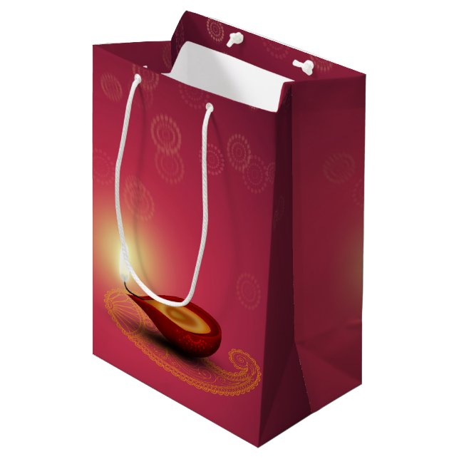 Shiny Happy Diwali Diya - Medium Gift Bag (Front Angled)