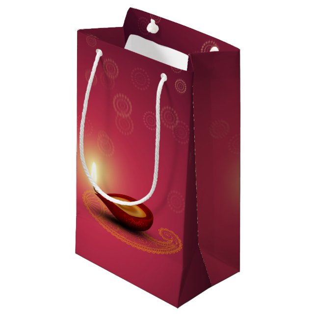 Shiny Happy Diwali Diya - Small Gift Bag (Front Angled)