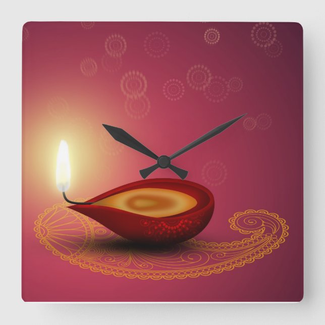 Shiny Happy Diwali Diya - Wall Clock (Front)