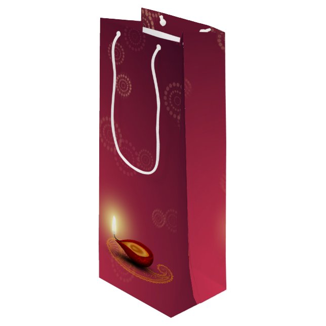 Shiny Happy Diwali Diya - Wine Gift Bag (Front Angled)
